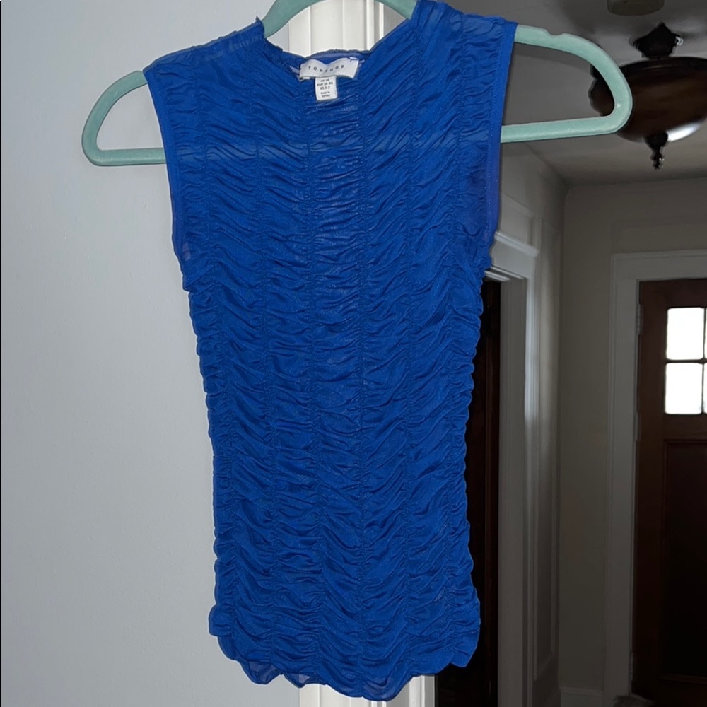 Topshop Cobalt Blue Sleeveless Textured Top